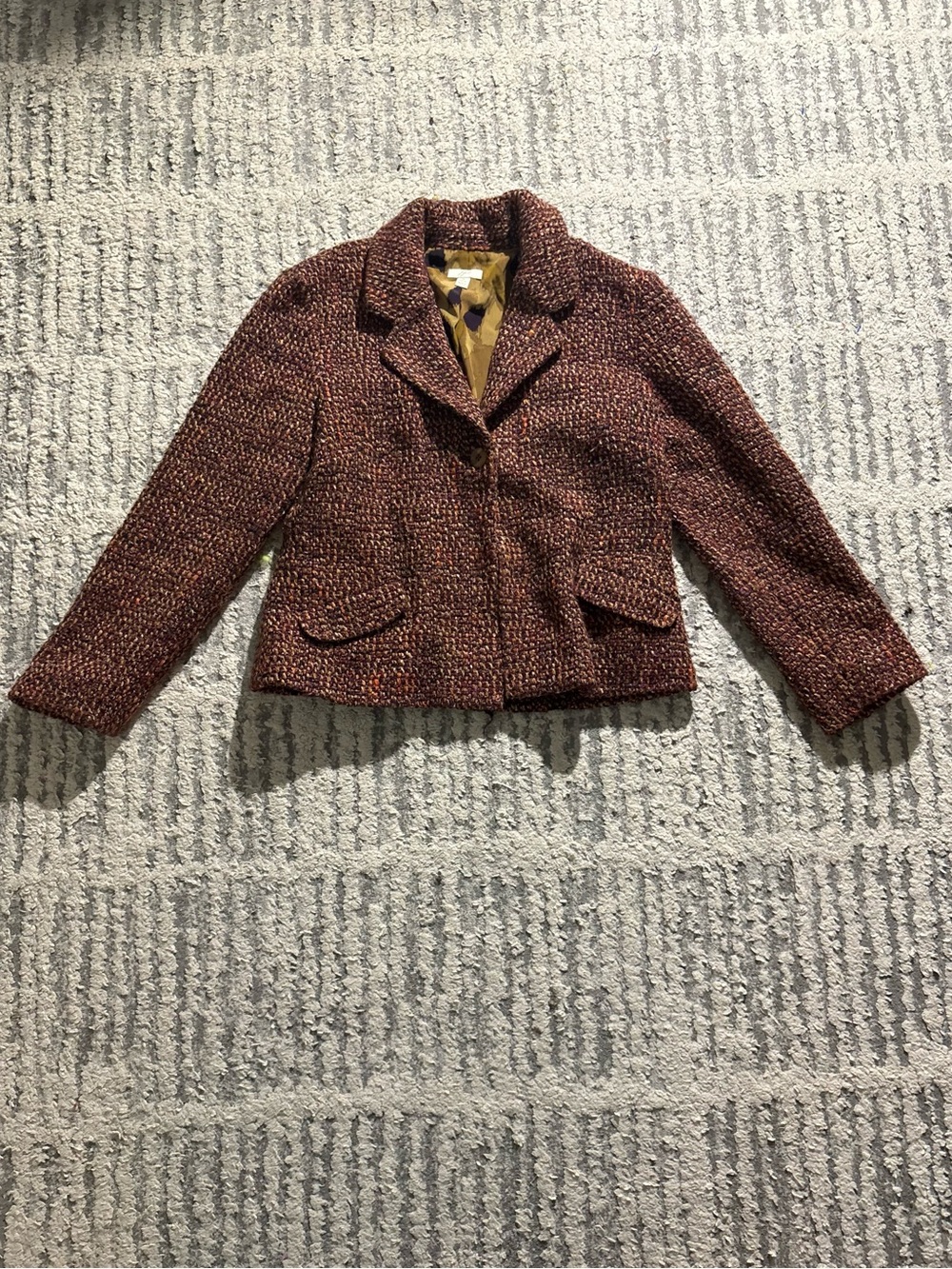 J. Jill purple orange knit wool tweed jacket coat size 6 petite